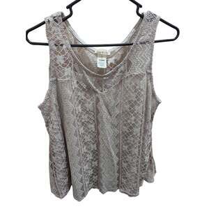 Emi & Joe Women's Size Large Cream Overlay Lace Tank Top Sleeveless Shirt EUC